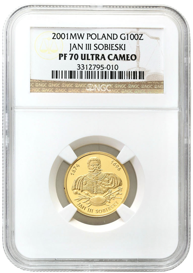 III RP. 100 złotych 2001 Jan III Sobieski NGC PF70 ULTRA CAMEO (MAX)